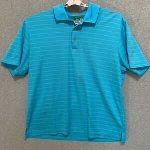 PRO TOUR Men's XL Polo Shirt Blue Striped Short Sleeve Golf Performance CoolPlay